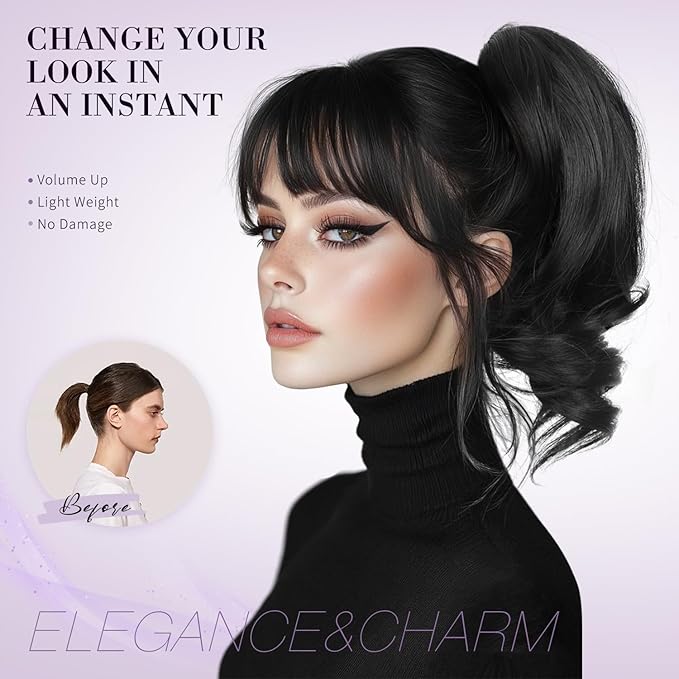 12 Inch Short Ponytail Extension - Soft Curly Pony Tails Hair Extensions, Claw Clip Ponytail Extension, Natural Short Hair Extensions Ponytail, Synthetic Hair Pieces for Women (Color: Black Brown)