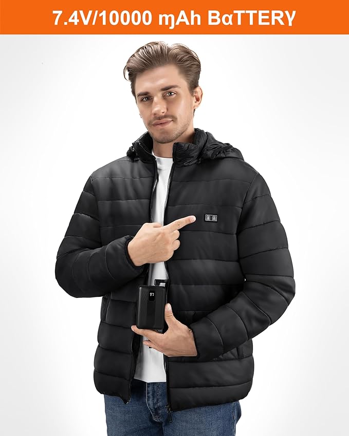 Heated Jacket for Men and Women, Black Winter Coat with Bαtterγ Pack,15 Heating Zone Heated Coat
