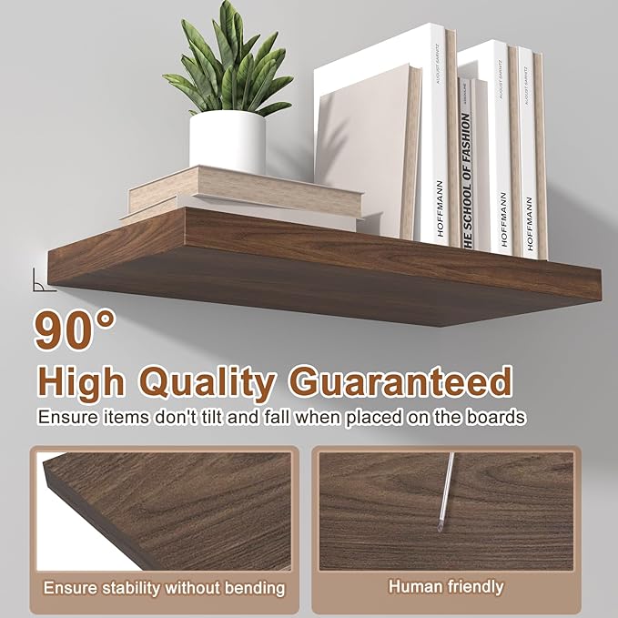12 Inch Deep Floating Shelves for Wall 3 Pack Floating Shelves Large Storage Space Wall Mount Shelf for Living Room Kitchen Bathroom 30" W x 12" D x 1.2" H Walnut