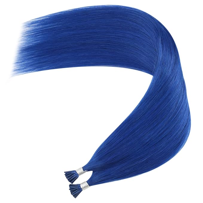 YoungSee I Tip Hair Extensions Blue I Tip Hair Extensions Human Hair Blue 20 Inch Itips Extension Real Human Hair Colored for Party Highlights 20 Inch I-Tip Remy Human-Hair