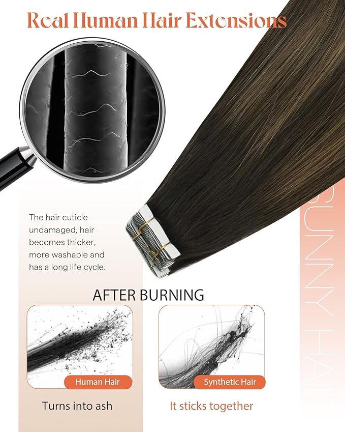 Sunny Hair Tape in Hair Extensions Human Hair 14 Inch Hair Extensions Real Human Hair Tape in Extensions for Women Darkest Brown Ombre Medium Brown Balayage Remy Hair Straight Skin Weft 40pcs 100g