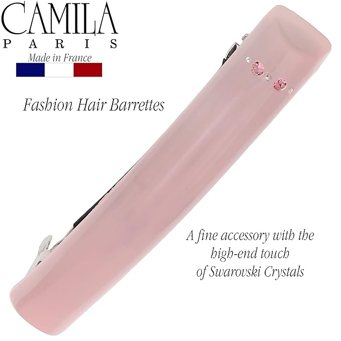 Camila Paris CP3454 French Hair Barrette Clip for Girls Pink, Rubberized Metal Clasp Strong Hold Grip Hair Clips for Women, No Slip Durable and Styling Girls Hair Accessories, Made in France