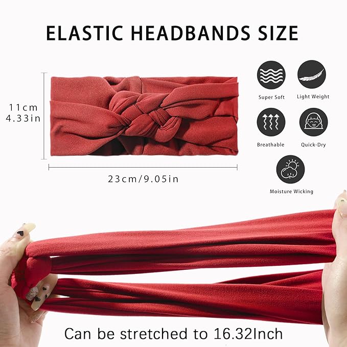 Vercret Headbands for Women Sailor Knot Headband Black Double Wide Elastic Adjustable Braided Hair Bands Non Slip for Girls Boho Stretchy Turban Headwrap Yoga Workout,Solid Color, 3Pcs