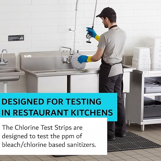 Chlorine Test Strips for Restaurants and Food Services, 1 x Vial of 100 Sanitizer Test Strips for Kitchens, 0-200 ppm Testing Kit for Sanitizing Solution, Precise Bleach Testing Kit by FryOilSaver Co.