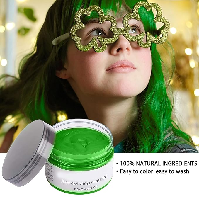 Green Wax Hair Color, Natural Hair Strong Style Gel Cream Hair Dye, Instant Hairstyle Mud Cream for Party, Cosplay, Masquerade etc.