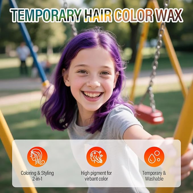 Purple Hair Wax, Temporary Hair Color Wax for kids, Washable & Nourishing Purple Hair Gel 2.12 Oz. (Purple)