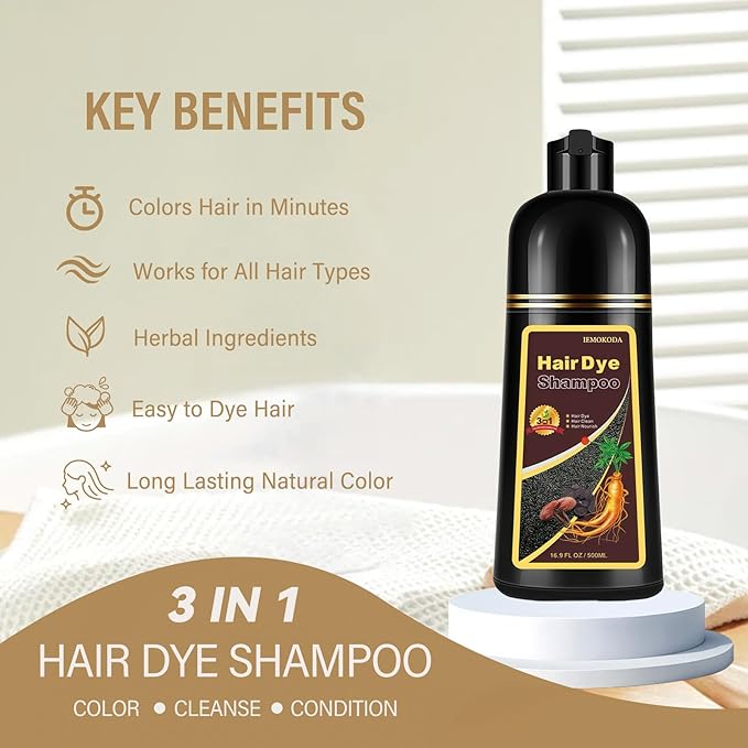 Brown Hair Dye Shampoo, Hair Color Shampoo for Women Men, Long Lasting Brown Hair Dye, Champu Para Pintar el Cabello, Colors in Minutes, Easy to Use, 16.90 Fl