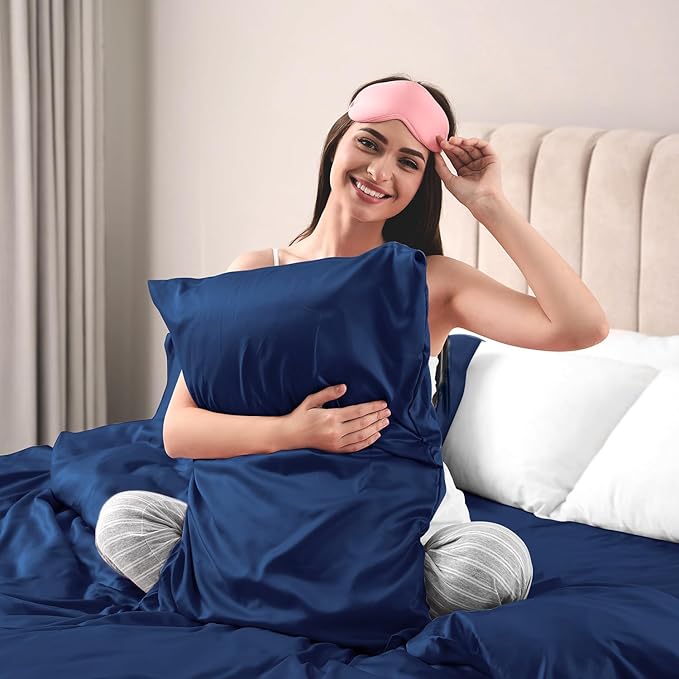 Lirex Satin Pillowcase 2-Pack, King Size Satin Pillowcase Soft Solid Color Microfiber Satin Pillowcase, Envelope Closure Wrinkle Free Fade Resistant Breathable, Navy Blue