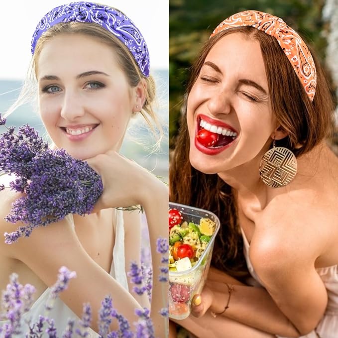 VELSCRUN Bandana Knotted Headbands for Women 12 Pack Gilrs Head Bands Fashion Solid Hair Band Non Slip for Womens Thin Thick Short Hair Face Wash Hair Accessories