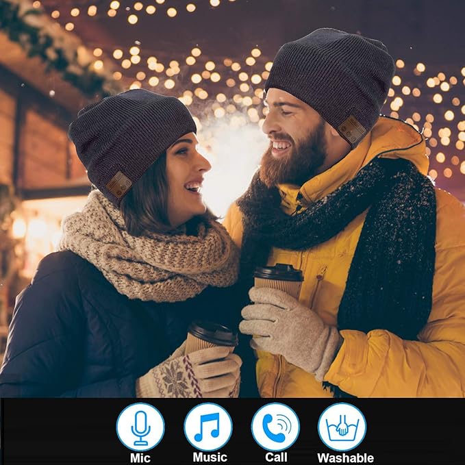Wireless Music Beanie Hat for Men Women Music Beanie with Headphones Headset Stereo Speakers Microphone Cap Hat Boys Girls Teens Tech Beanie hat