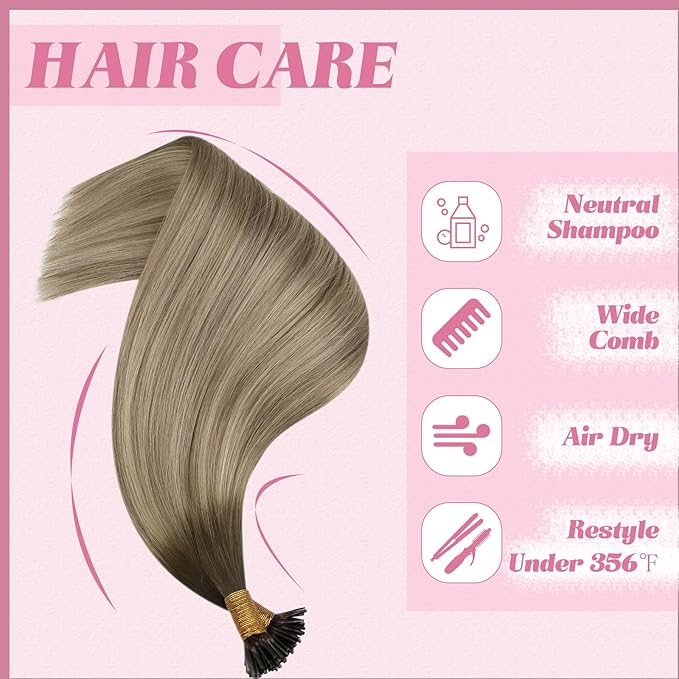 YoungSee I Tip Hair Extensions Ombre Itip Human Hair Extensions Ombre Dark Brown to Brown with Blonde Keratin Tip Extension 18In Cold Fusion Hair Extension Balayage 60s 50g