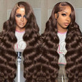 30 Inch Chocolate Brown Lace Front Wig 200 Density 13x6 HD Body Wave Human Hair Wig for Women with Baby Hair