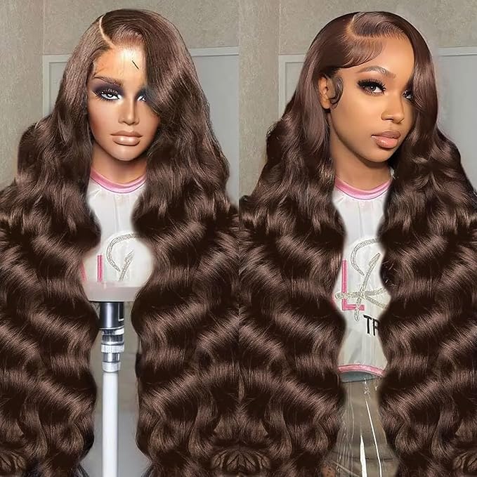 30 Inch Chocolate Brown Lace Front Wig 200 Density 13x6 HD Body Wave Human Hair Wig for Women with Baby Hair