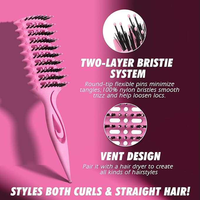 Candy Brush Curl Defining Vented Hair Brush for Effortlessly Blow Drying Detangling and Shaping and Styling, Airflow Wet Hair Brush for All Hair Types for Women and Men, Anti-Pull & Frizz, Pink
