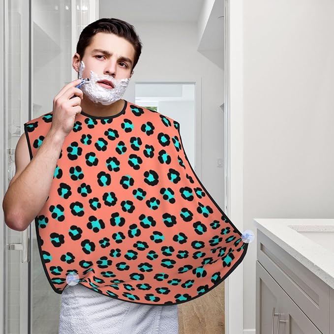 Professional Beard Bib, Non-Stick Hair Catcher Apron Waterproof, Shaving Grooming Essential for Men Dad, Funny Leopard Print Shave Bib