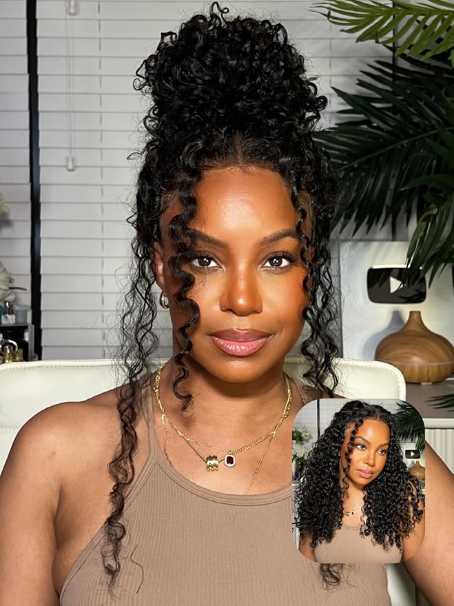 Julia Hair Bye Bye Knots Glueless Wig Curly Pre Cut Lace Front Wigs Human Hair for Women 12A Upgrade 7x5 Lace Closure Wig Pre Plucked with Pre Bleached Knots Put on and Go Natural Color 24 Inch