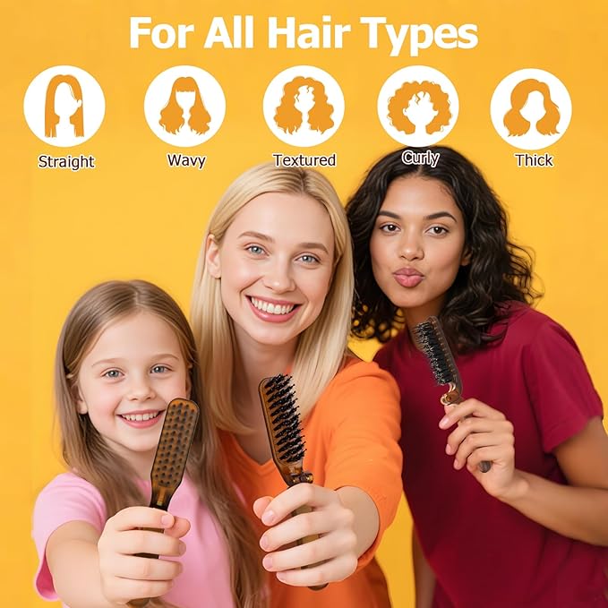 Hair Brushes for Women, Foldable Mini Travel Boar Bristle Small Hair Brush for All Hair Types Travel Size HairBrush, 1-Pack