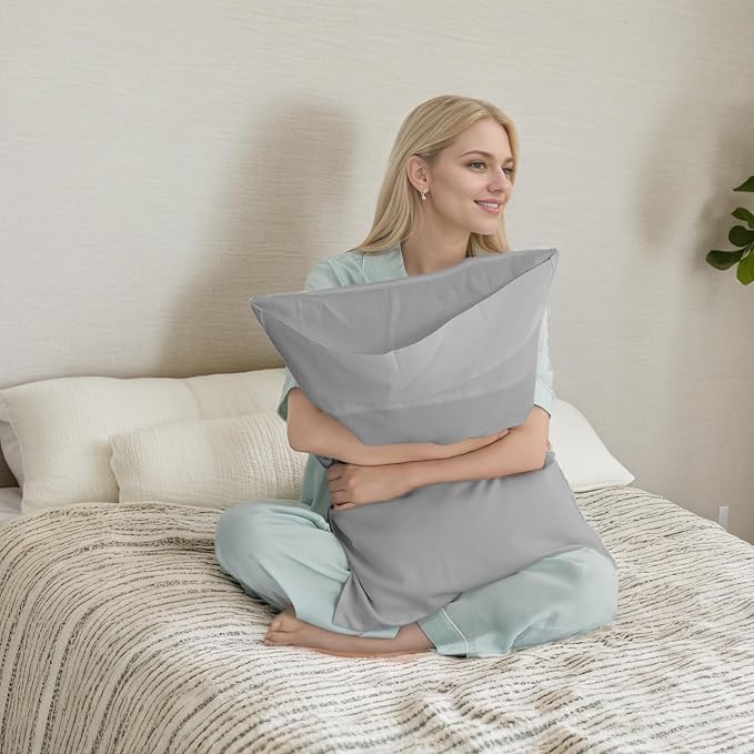 TELUS Pillow Cases King Size 2 Pack, Bamboo Rayon & Lyocell Pillowcase with Envelope Closure, Cooling Breathable Pillow Cover for Hot Sleeper & Night Sweats, 20x40 inch, Light Grey