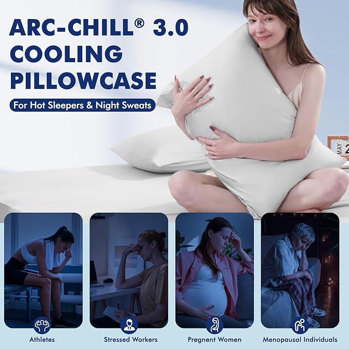 Elegear Cooling Pillow Cases for Hot Sleepers, Clean Fabric Silver Infused Cooling Pillowcase Q-Max>0.5, Soft Zipper Pillow Cases Protector, Pillow Cases Cover Set of 2 Gray (Queen, 20'' x 30'')