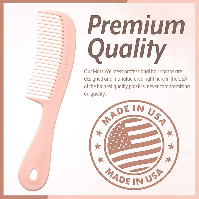 Mars Wellness 4 Piece Professional Comb Set Peach Pastel - USA MADE - Fine Pro Tail, Dresser Hair Comb Styling Comb - Premium Grade for Men and Women - Parting Teasing and Styling - Peach Pastel