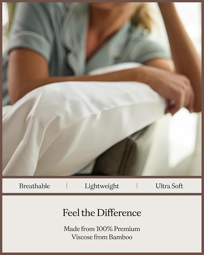 Cozy Earth King Pillowcases Set of 2 - Made of 100% Viscose from Bamboo, Ultra-Soft & Luxury, Woven from Naturally Breathable & Lightweight Fabric - Light Grey