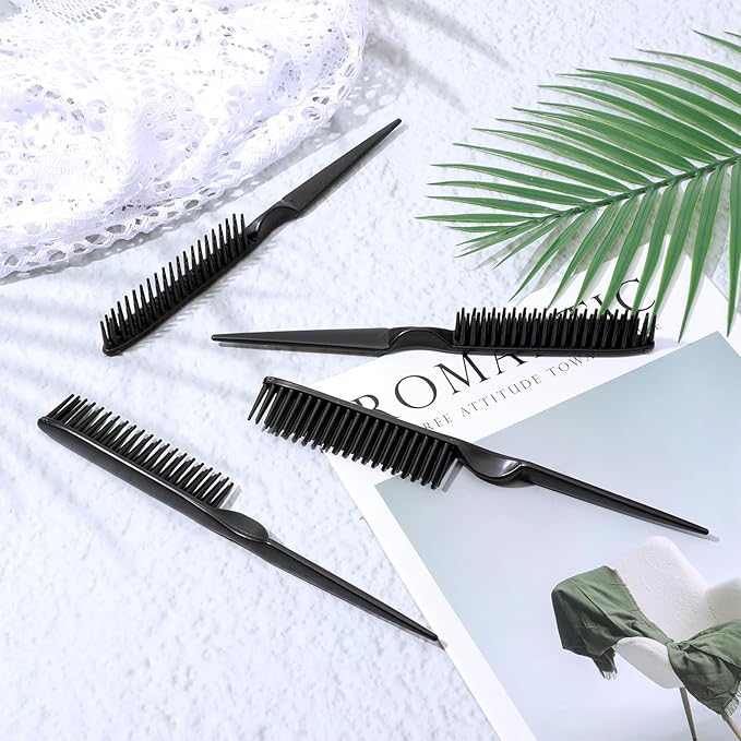 8PCS 3 Row Rat Tail Comb, Travel Size Styling Comb for Natural Detangling Curly Hair, Rat-tail Teasing Brush for Combing, Styling, and Sectioning, Unisex