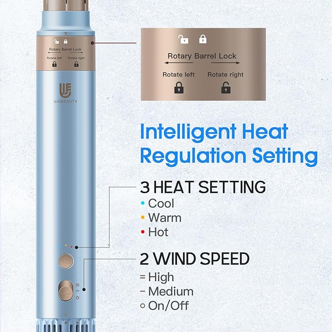 Webeauty Hot Air Styler, Blow Dryer Brush, Auto Hair Wrap Curling Irons Hot Air Brush Negative Ionic Airflow Hair Curlers, Multi Styler for Volumizing, Straight, Wavy, Curly Hair, Blue Pink