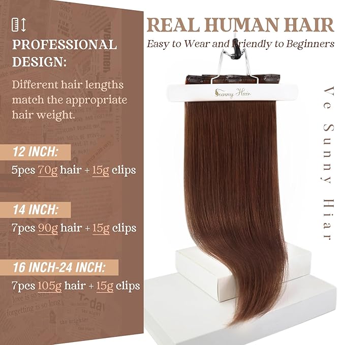 Ve Sunny Human Hair Clip in Extensions Double Weft Dark Auburn Red Remy Hair Extensions for Women Thick Hair Extensions Clip ins Short 7pcs 100g 14 inch