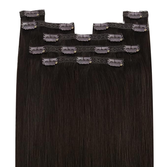 YoungSee Clip in Human Hair Extensions Brown Clip in Extensions Real Human Hair Darkest Brown Human Hair Clip ins Extensions Ease to Use 22Inch 7Pcs 120G