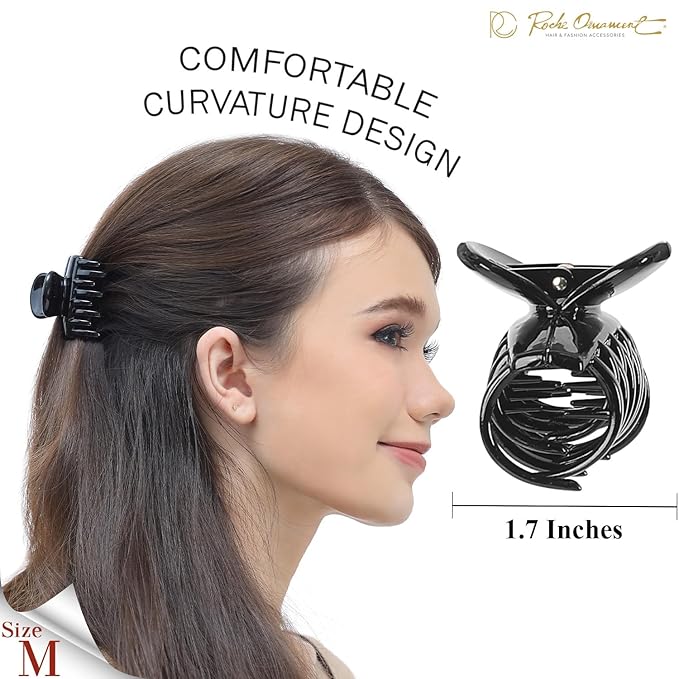 RC ROCHE 6 Pcs Double Claw Hair Clip Tooth Claw Clip Grip Tooth Jaw Clamps Thin Fine Hair Strong Hold No Slip Undo Clutchers for Women, Small Black