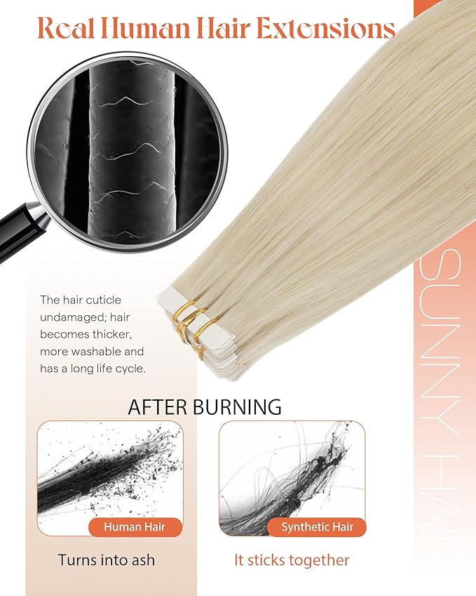 Sunny Hair Blonde Tape in Hair Extensions Human Hair, 22 inch Tape in Extensions Remy Tape ins Human Hair Extensions for Women 50g 20Pcs