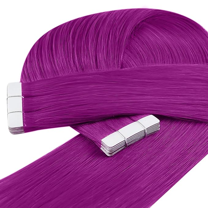 YoungSee Invisible Tape in Hair Extensions Purple Hair Extensions Tape in Colored 25g 10pcs Tape Extension Real Human Hair Purple 20Inch for Girls Party Remy-Hair
