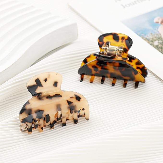 2Pcs Small Medium Hair Claw Clips for Women Tortoise Shell Claw Hair Clips for Thin Fine Medium Thick Hair