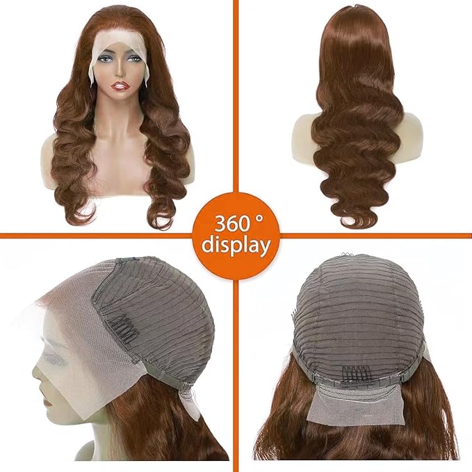 13x6 Body Wave Lace Front Wigs Human Hair Chocolate Brown Wig Human Hair Pre Plucked With Baby Hair 180 Density 4# Colored Brown HD Lace Frontal Wigs for Women 28Inch
