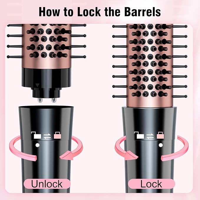 Bo'laiya 5 in 1 Curling Wand Set with Curling Brush and Temperature Display, 4 Interchangeable Ceramic Curling Wand(0.4'' - 1.3'') and Heat Protective Glove & 2 Clips -Rose Gold