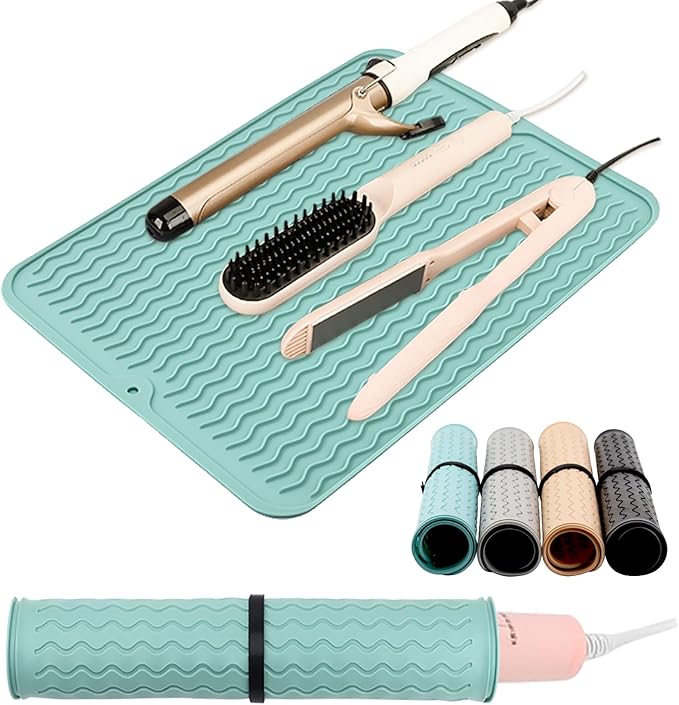 Oversize Silicone Heat Resistant Mat, Heat Mat with Velcro for Curling Iron, Travel Cover Cushion for Curling Irons, Hair Bands and Styling Tools(15.7" X 11.8") (Pink)