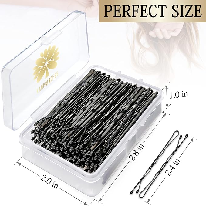 100PCS 2.4Inch Bobby Pins Black,Pain-Free Bobby Pins for All Hair Types,Hair Pins for Women Girls,Hairpins for Buns with Box(Black)