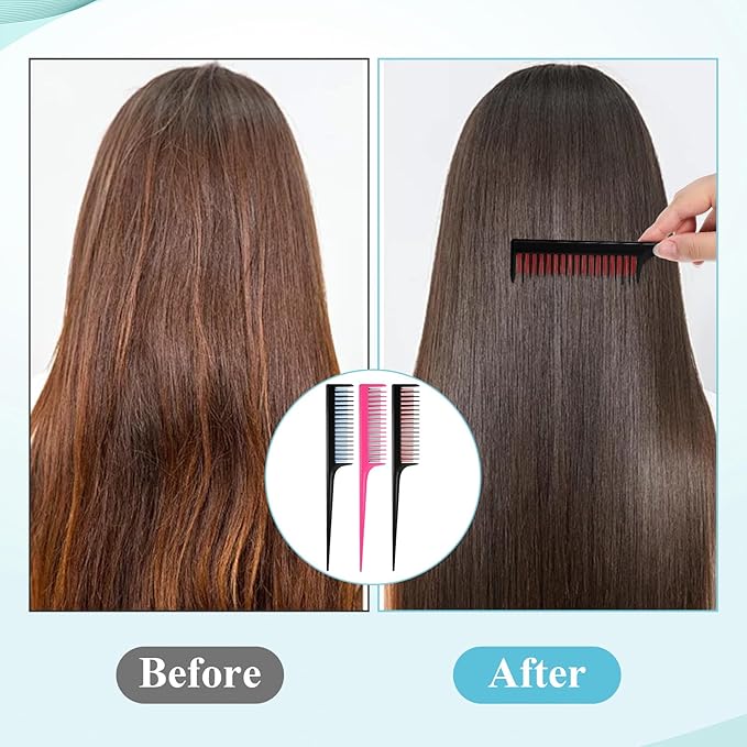 3 Pack Triple Teasing Comb for Women and Men, 8.2 Inches Rat Tail Comb Heat Resistant Plastic Teasing Parting Combs for Braiding Hair Styling Backcombing, Volume, Sectioning