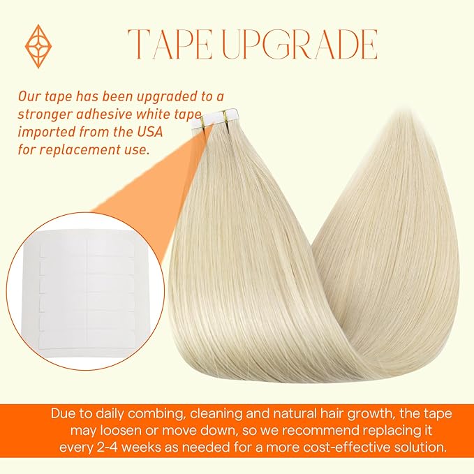 Full Shine Tape in Hair Extensions Human Hair 14 Inch Color 60 Blonde Hair Extensions Tape in Remy Hair Seamless Tape in Extensions 50G Brazilian Real Human Hair Silky Straight Thick Ends 20 Pcs