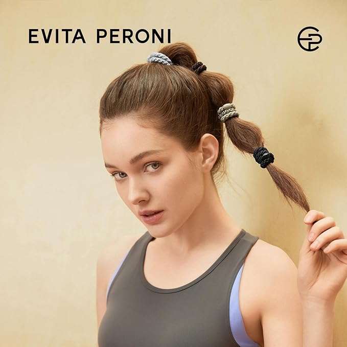 EVITA PERONI Hair Ties 12 Pcs Set, High Elastic Ponytail Holders, Hair Ties No Damage, Elastic Ties for Thick Hair Women Men, Gifts for Mother Sister Girlfriend (Stone Taupe)