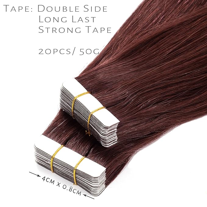 Lacer Tape in Hair Extensions Human Hair Wine Red 24 Inches 20pcs 50 Grams Per Pack Burgundy Straight Tape in Real Human Hair Extensions Hair Pieces