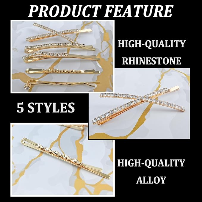 16 Pieces Gold Rhinestone Bobby Pins Set Delicate Decorative Fancy Crystal Hair Clips Shiny Fancy Metal Barrettes, I S X Shaped Diamond Hair Accessories for Women Ladies Girls Wedding Prom Party