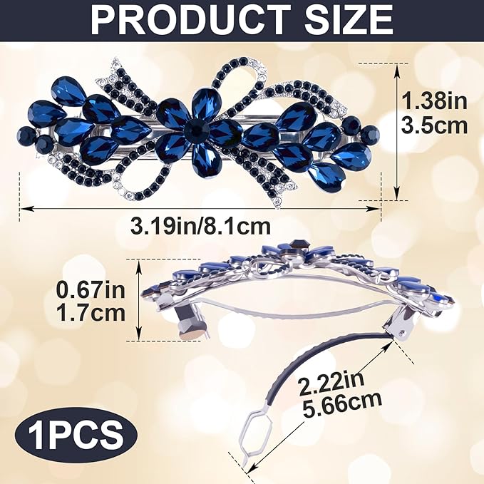Joez Wonderful Rhinestone Hair Clip Sparkly Crystal Barrettes French Wedding Prom Engagement Pageant First Communion Hair Decorative Accessories for Women Long Hair (Bow Blue, 1 Pcs)