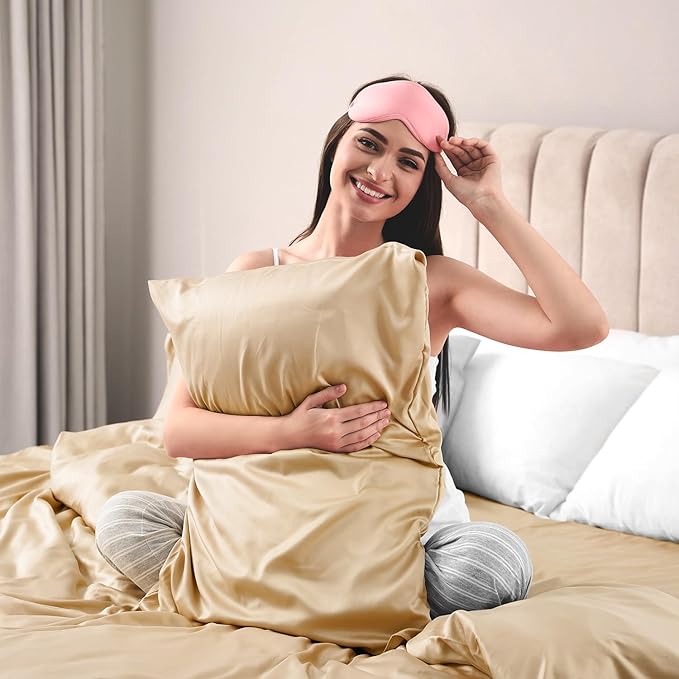 Lirex Satin Pillowcase for Hair and Skin, Super Soft and Cooling Similar to Silk, 2 Pack Standard Size 20"X 26" Pillow Cases with Envelope Closure, Gifts for Women Men, Champagne