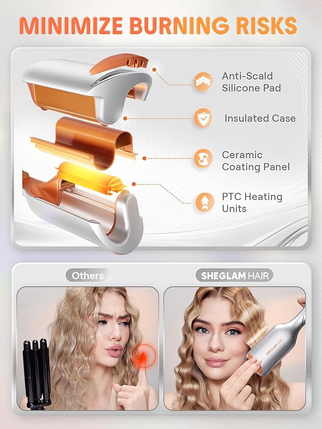 SHEGLAM 0.75" Deep Waver for Short Hair Lightweight, Dual Voltage, Smart Timer Hair Tool Crimper Double Barrel & Adjustable Temps Anti-Scald, Easy to Use