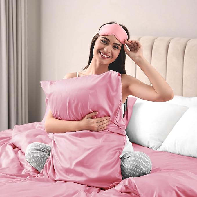 Lirex Satin Pillowcase for Hair and Skin, Super Soft and Cooling Similar to Silk，2 Pack King Size 20"X 40" Pillow Cases with Envelope Closure, Gifts for Women Men, Sakura Pink