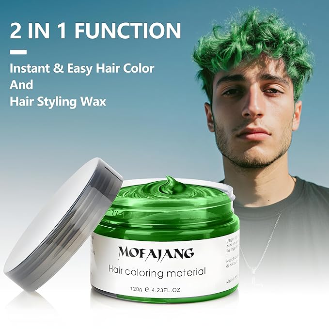 SOVONCARE Green Temporary Hair Color Wax Washable Hair Dye for Men & Women, All-Day Hold Disposable Hair Styling Clays for Party, Cosplay & Daily 4.23 oz