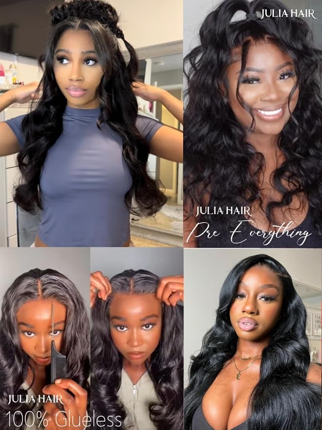 Julia Hair Body Wave Glueless 13x4 Lace Front Wigs Human Hair 12A Pre Cut Lace Frontal Wig Pre Bleached Bye Bye Knots Pre Everything Put on and Go 180% Density Fast Wear Wigs Natural Color 22 Inch