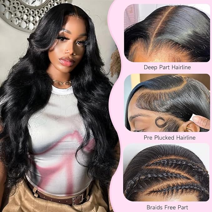 AMIRTY 250 Density 13x6 Lace Front Wigs Human Hair Pre Plucked Real Virgin Human Hair Wig Invisilbe Hairline Tiny Knots Body Wave HD Lace Frontal Wigs 3X Longer Lifespan 18 Inch