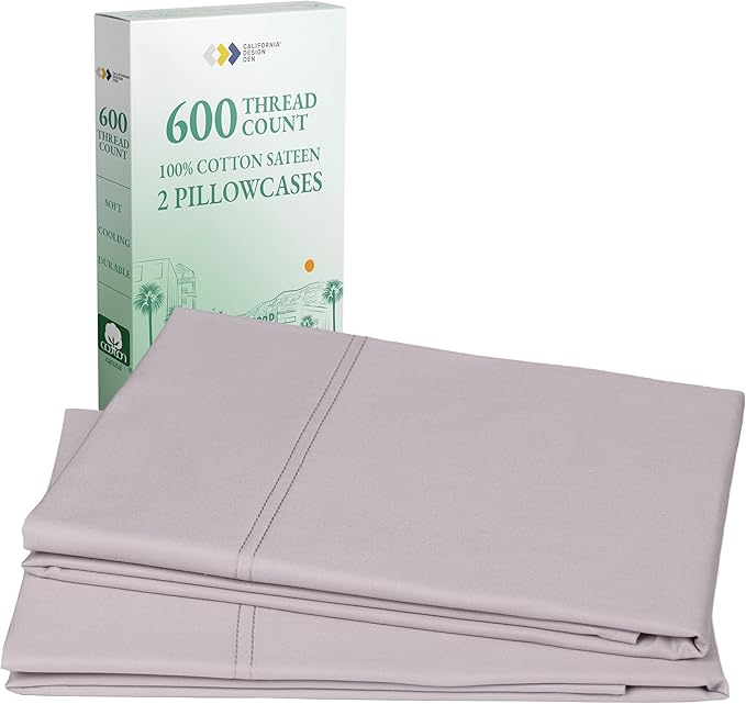 California Design Den Luxuriously Soft Premium 600 Thread Count, 100% Cotton Set of 2 Cases, Crisp Pillows Cases Queen Size Set of 2 Fits Standard & Queen Pillows (Lavender)
